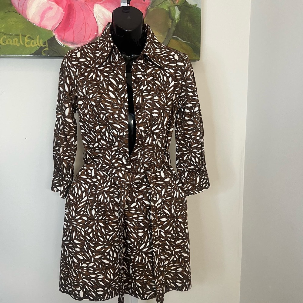 An Original Milly Shirt Dress Size 2 Brown White Print Belted Mini City Chic - Picture 15 of 16